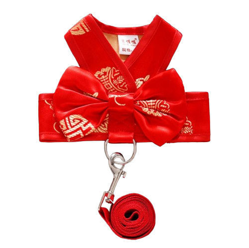 Imperial Red Ribbon Harness & Leash Set